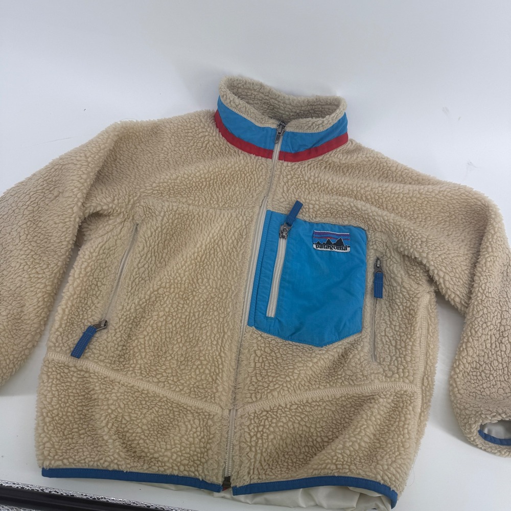 Patagonia Kids Retro-X Fleece Jacket Tan Blue Red Full Zip 65643 Kids S 8